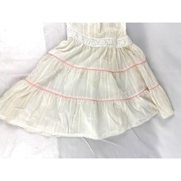 Vintage White Tiered Ruffles Dress with Shrug Pink Ribbon Lace Trim 6 USA - Picture 5 of 14